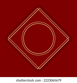 Square shape with gold template. Red and gold diamond background, Chinese style.  Vector background illustration for product title or product body.