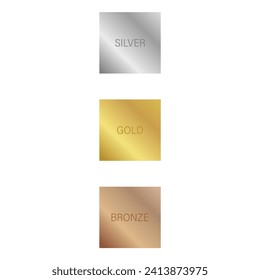 Gradiente cuadrado de forma plateado, dorado, diseño de vectores de conjunto de colores de bronce.