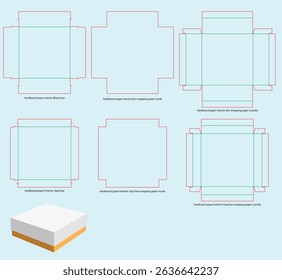 Square Shape Hard Board Box -Size 20x20x6 cm - Resizable Template - Die cut vector file