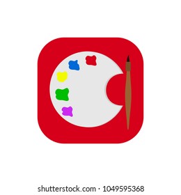 square shape icon with palette of paints and brush. vector, illustration.