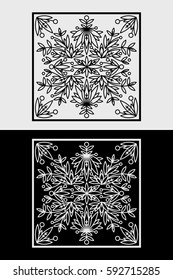 Square shape icons. Abstract patterns for monograms, logos, symbols, corporate identity. Vector art illustration templates with elements of nature and geometry. White and black.