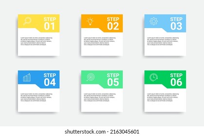 Square Shape Infographic Design With 6 Step Business Process. Eps 10