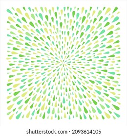 Forma cuadrada de amarillo desigual, gotas verdes, gotitas, salpicaduras de pintura de diferentes tamaños. Plantilla radial para bordes, marcos, elemento de diseño gráfico. Eco, vegano, fondo de primavera abstracto de la naturaleza.