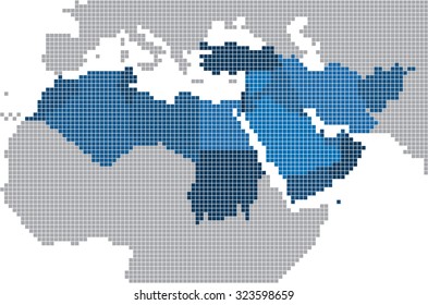 Square shape of Middle east and nearby countries map. Vector illustration