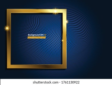 Square Shape, Modern Luxury Gold on Blue dot background, Abstract texture, geometric shapes and gradient.