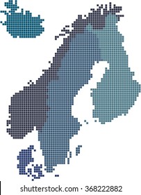 Square Shape Nordic Counties Map On White Background. Vector Illustration.