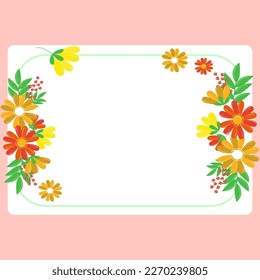 Color rosa de forma cuadrada. Marco De Texto Rodeado De Corazones Y Hojas De Flores Variadas. Marco Para La Escritura Encaramado Con Diferentes Daisies, Corazones Y Hojas De Árbol.