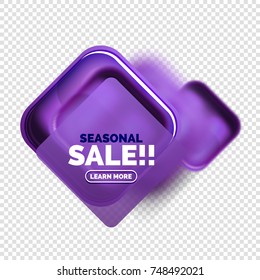 Square shape purple sale button label tag, vector geometric buttons with transparency and blur effects
