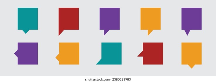 Square shape set of description boxes, chatting boxes, message boxes, and cartoon vector illustrations. Empty speak bubble doodle style of thinking sign symbol. Minimal collection