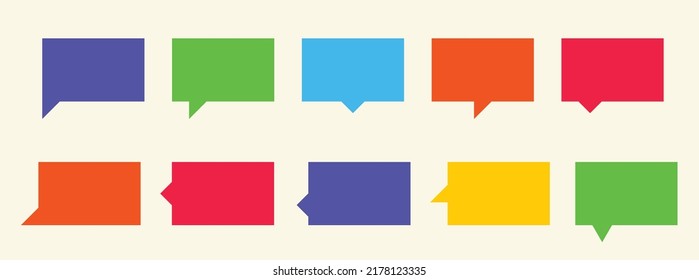 Square shape Set of speech bubble, chatting box, message box cartoon vector illustration. Empty speak bubble doodle style of thinking sign symbol. Multi-color minimal collection.