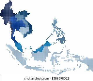 Square shape South east Asia and nearby countries map. Vector illustration.