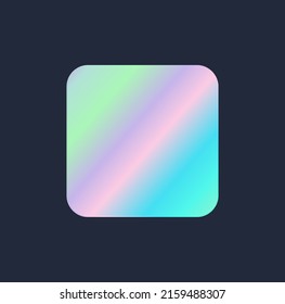 Square shape sticker or label with Holographic rainbow colorful effect, realistic mockup vector illustration isolated on background. Holographic gradient textured tag.