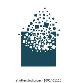 The square shape turns into a cloud of different sized squares.