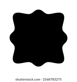 Square shape with wavy edges. Basic geometric form with scallop borders. Blank box, sticker, tag or label template isolated on white background. Vector graphic illustration.