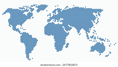 Mapa del mundo de forma cuadrada sobre fondo blanco. Ilustración vectorial.