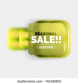 Square shape yellow sale button label tag, vector geometric buttons with transparency and blur effects