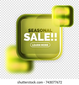Square shape yellow sale button label tag, vector geometric buttons with transparency and blur effects