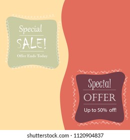 Square Shaped Banner Templates with Rounded Corners and Hand Drawn Frames. White Doodle Contour Frames with Substrates for Discount Campaigns, Web and Print Usage