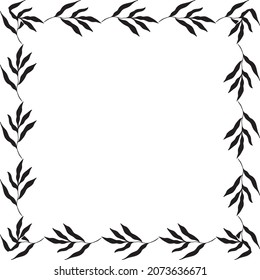 square shaped black frame made of plants on white isolated background