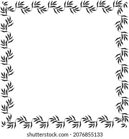 square shaped black frame made of plants on white isolated background