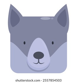 Square shaped cartoon wolf face with friendly features