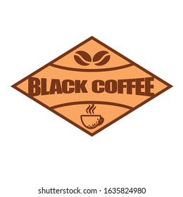 Square shaped coffee shop logo design element with sharp edge and simple bold serif font decorated with classic silhouette of a cup of hot coffee