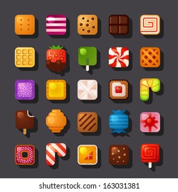 square shaped dessert icon set