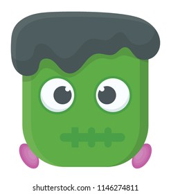 A square shaped face with stitches on lips and bolt in neck, zombie icon