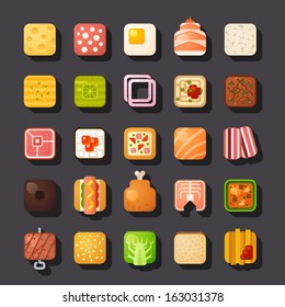 square shaped food icon set