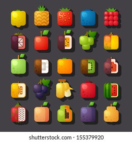 square shaped fruit icon set