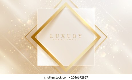 Square shaped gold line with sparkling light effect, 3d style luxury background, Modern wallpaper pastel color. vector illustration scene design.