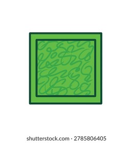 A square shaped green frame icon containing a continuous dark green scribble line pattern on a lighter green background