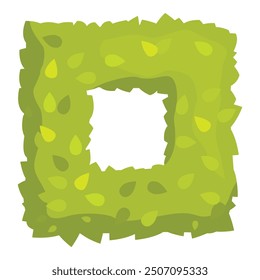 Seto verde en forma cuadrada que forma el marco vacío, aislado en el fondo blanco