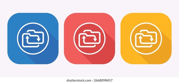 Square Shaped Icons Featuring Folders with Circular Arrows in Blue, Red, and Yellow
