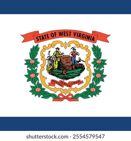 Square shaped printable vector flag of the United States of America federal state of WEST VIRGINIA