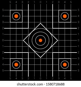 Square shaped shooting target with a points zones for firing practice and competitions