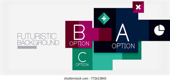 Quadrat formt Banner-Design, geometrisch abstrakter Hintergrund. Vektorgeschäftsslogan, Infografik oder Präsentationsvorlage