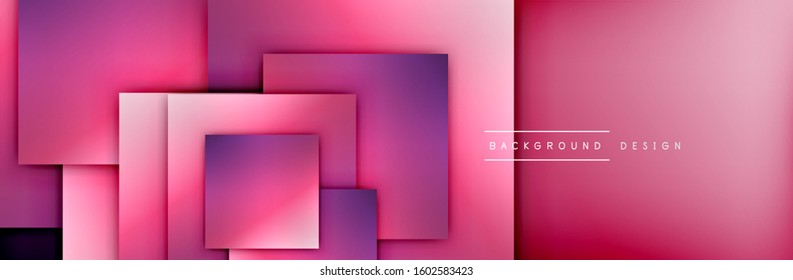 Square shapes composition geometric abstract background. 3D shadow effects and fluid gradients. Modern overlapping forms. Vector Illustration For Wallpaper, Banner, Background, Card, Book