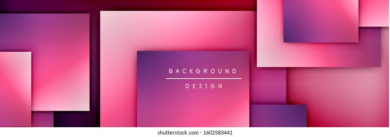 Composición de formas cuadradas fondo abstracto geométrico. efectos de sombra 3D y gradientes de fluido. Formularios superpuestos modernos. Ilustración vectorial para papel de escritorio, pancarta, fondo, tarjeta, libro