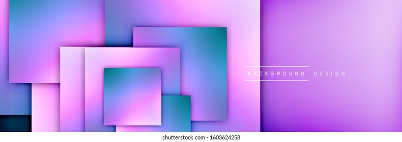 Square shapes composition geometric abstract background. 3D shadow effects and fluid gradients. Modern overlapping forms. Vector Illustration For Wallpaper, Banner, Background, Card, Book