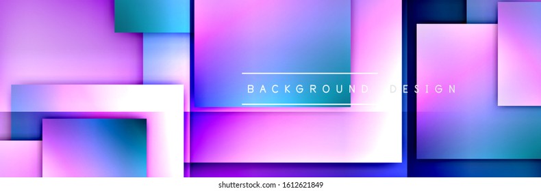 Square shapes composition geometric abstract background. 3D shadow effects and fluid gradients. Modern overlapping forms. Vector Illustration For Wallpaper, Banner, Background, Card, Book