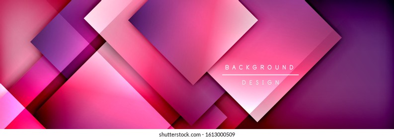 Die quadratischen Formen bilden den geometrischen abstrakten Hintergrund. 3D-Schatteneffekte und Flüssigkeitstradienten. Moderne überlappende Formen. Vektorgrafik für Bildschirmhintergründe, Banner, Hintergrund, Karte, Buch