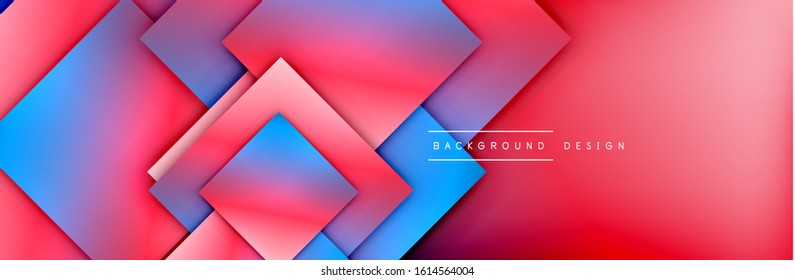 Composición de formas cuadradas fondo abstracto geométrico. efectos de sombra 3D y gradientes de fluido. Formularios superpuestos modernos. Ilustración vectorial para papel de escritorio, pancarta, fondo, tarjeta, libro