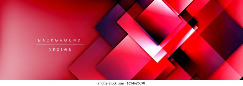 Die quadratischen Formen bilden den geometrischen abstrakten Hintergrund. 3D-Schatteneffekte und Flüssigkeitstradienten. Moderne überlappende Formen. Vektorgrafik für Bildschirmhintergründe, Banner, Hintergrund, Karte, Buch