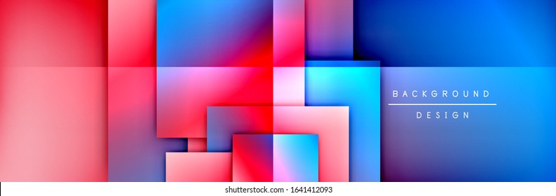 Fundo abstrato geométrico de composição de formas quadradas. efeitos de sombra 3D e gradientes de fluido. Formas modernas sobrepostas. Ilustração De Vetor Para Papel De Parede, Banner, Plano De Fundo, Cartão, Livro