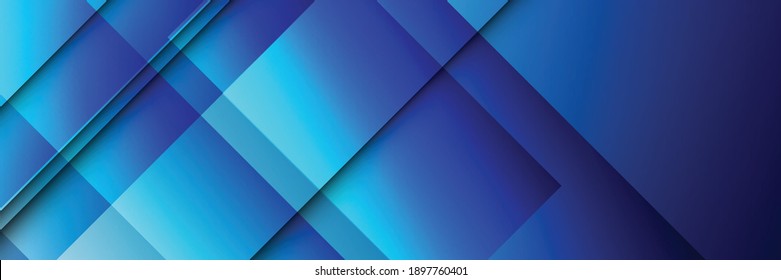 Square shapes composition geometric abstract blue background. 3D shadow effects and fluid gradients. Modern overlapping forms