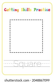 Square Shapes Tracing Cutting Activity Worksheets Preschool Education