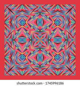 Square shawl with beautiful geometric pattern, trendy abstract ornament, fashion design, vector texture for textile, decoration.