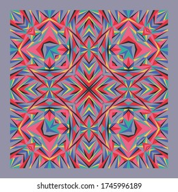 Square shawl with beautiful geometric pattern, trendy abstract ornament, fashion design, vector texture for textile, decoration.