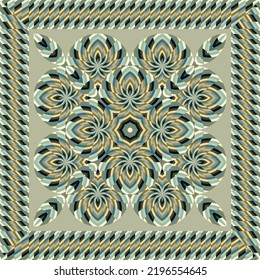 Square shawl, home textile design, creative geometric pattern, ornament, abstract floral background, fashion print, vector decorative texture.